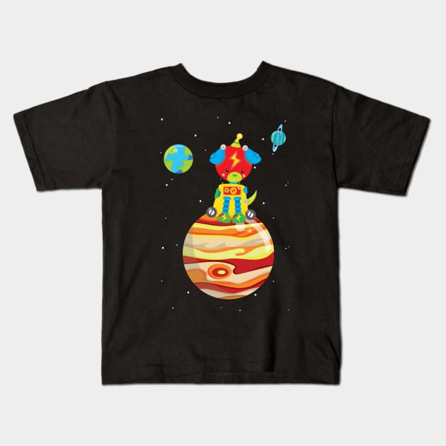 Toy Robot Space Dog on Jupiter Kids T-Shirt by 4Craig